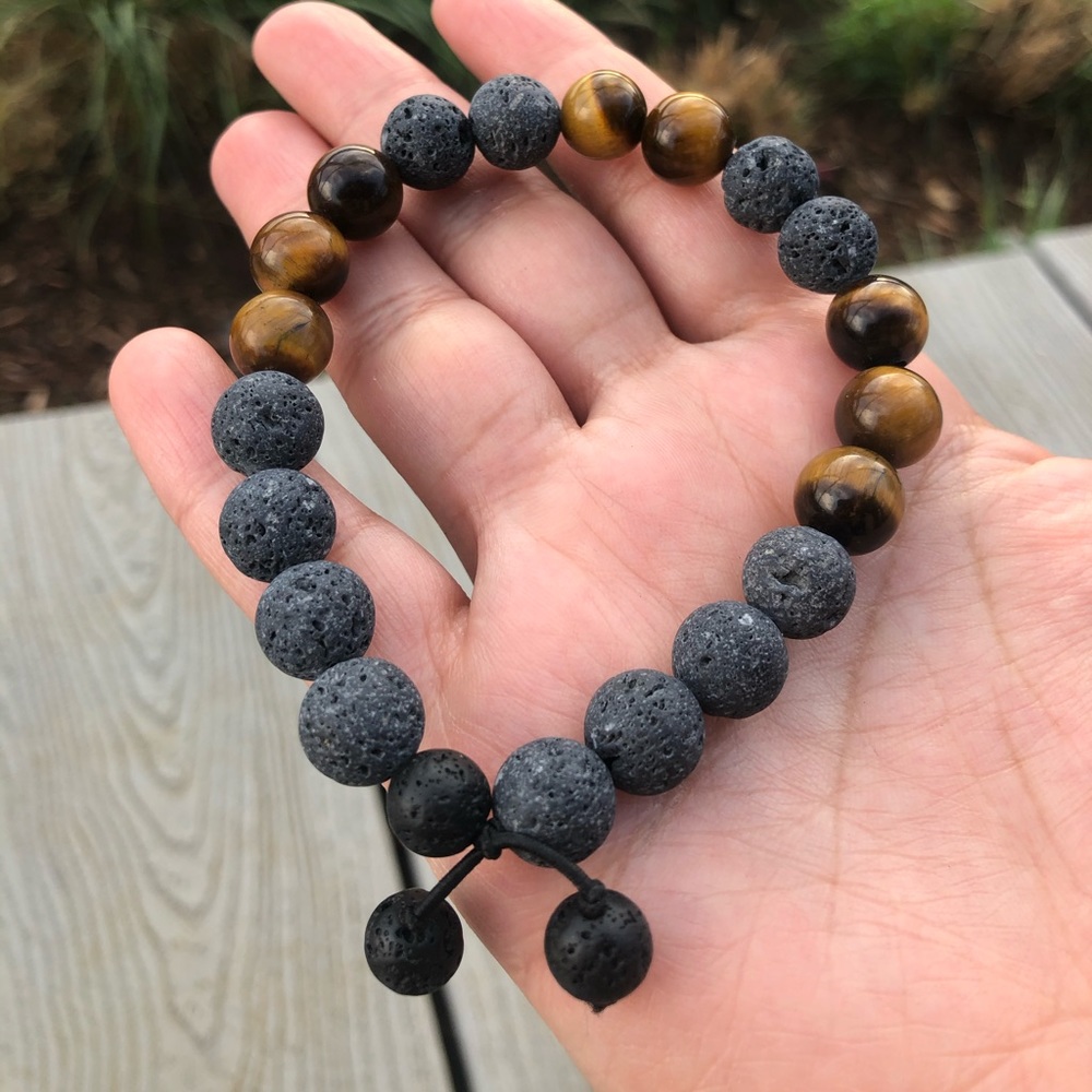 Men’s Bracelet Tiger Eye Lava Rock Bracelet